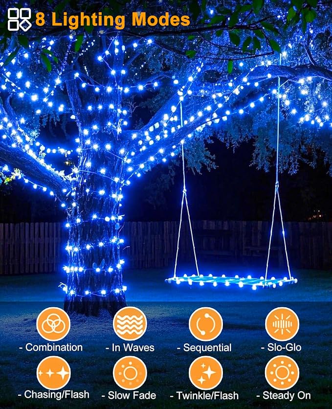 197FT 600 LED Christmas Lights Outdoor, Plug in Christmas Tree Lights 8 Modes, Waterproof String Twinkle Lights for Indoor House Patio Garden Party Wedding Holiday Decorations, Blue