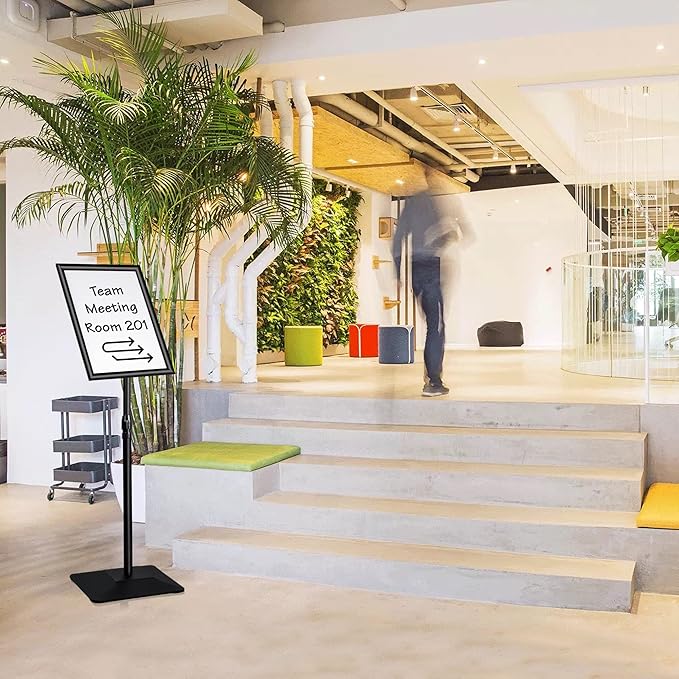 3 Packs Heavy Duty Pedestal Poster Sign Stand, 11"x17" Adjustable Floor Standing Sign Holder with 6.6Lbs Solid Steel Base for Vertical and Horizontal View Sign Displayed Stands, Black