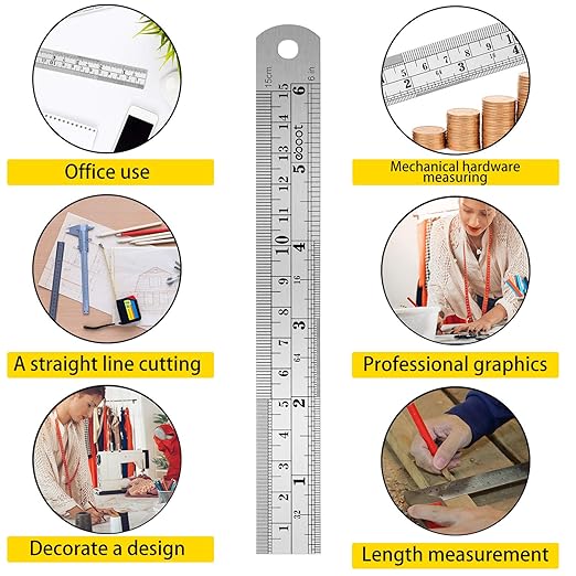Stainless 2 Pack Steel Ruler 6 Inch Metal Rule Kit with Conversion TableC