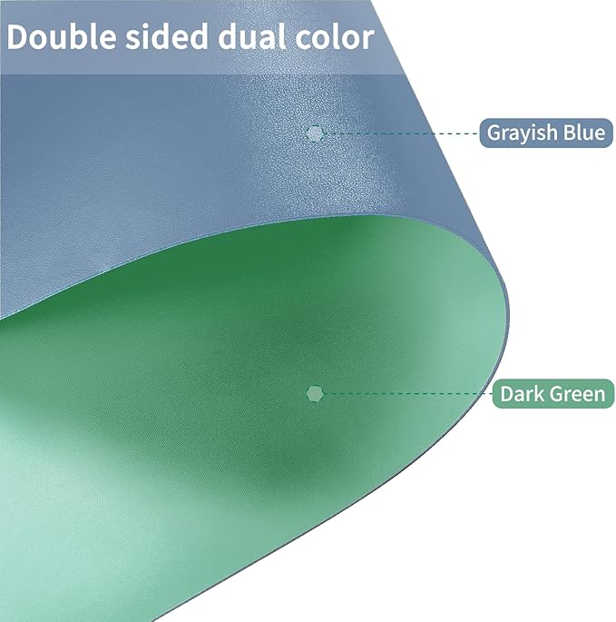 Leather Table Cover,1.8mm Thick,35.4x70.9 Inch,Table Protector for Dining Room Table,Dining Table Cover,Table Cover Protector,Dining Table Pads(Grayish Blue+Dark Green,35.4x70.9)