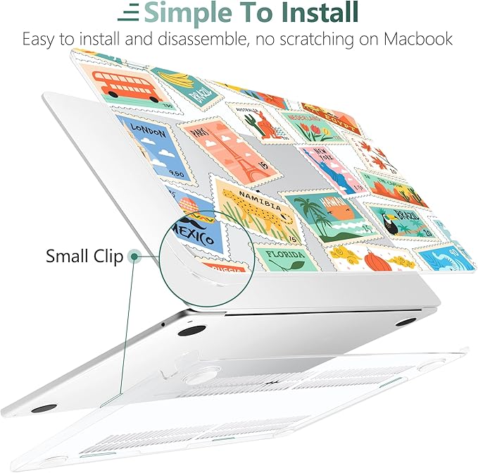 DONGKE Compatible with M4 MacBook Air 15 inch Case 2025-2023 A3241 A3114 A2941 M3 M2 Retina Display Touch ID, Plastic Hard Case & Keyboard Skin for MacBook Air 15" - Post Stamps