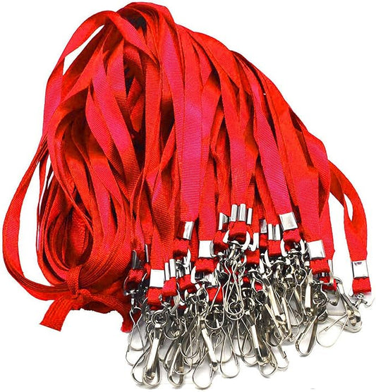Beebel Red Lanyards 100 Pcs Lanyard for Id Badges Flat Lanyard with Badge Clip with J-Hook