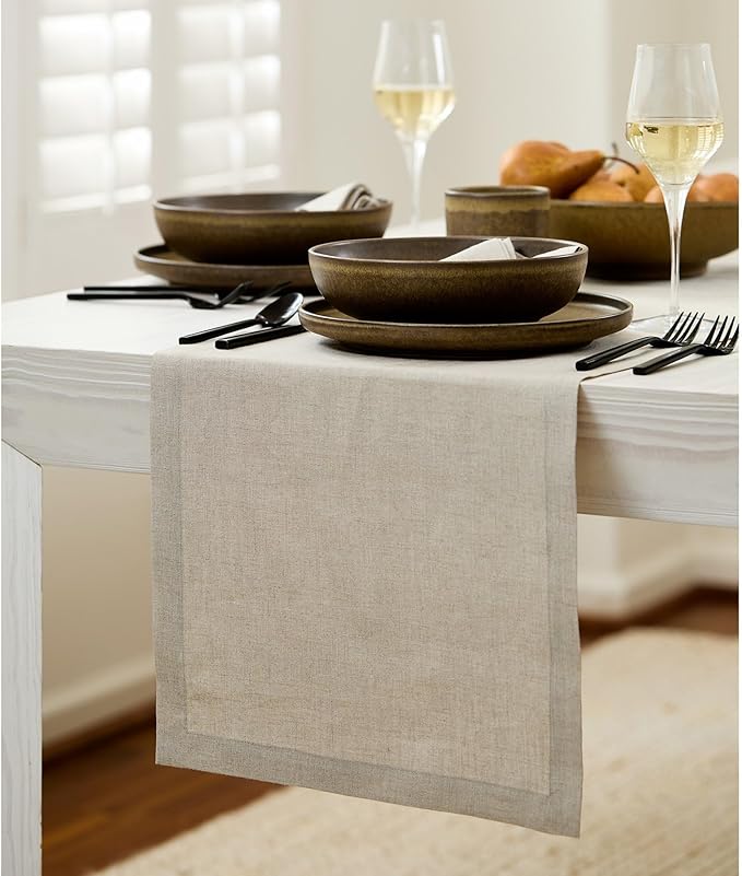Solino Home Linen Natural Table Runner 132 Inches Long - 100% Pure Linen Extra Long Table Runner 14 x 132 Inch for Fall, Autumn, Thanksgiving, Christmas, Holiday - Fete