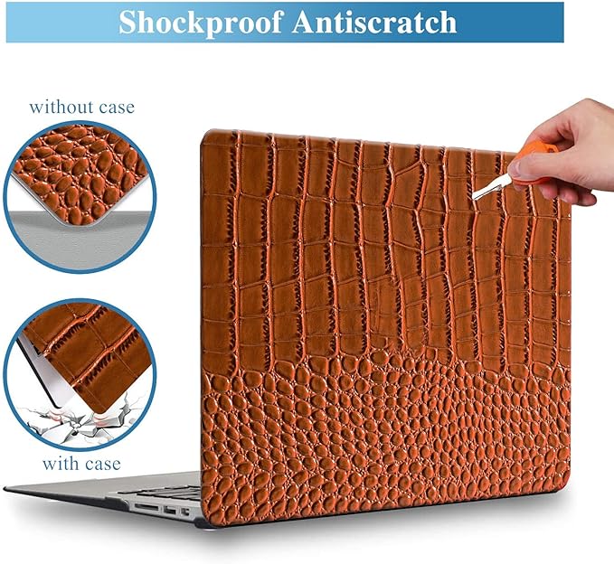 KEROM Compatible with MacBook Pro 16 inch Case 2025-2021 M4 M3 M2 M1 Pro/Max Chip A3403 A3186 A2991 A2780 A2485, Textured Crocodile Skin Aligator Skin PU Leather Hard Shell & Keyboard Cover, Brown