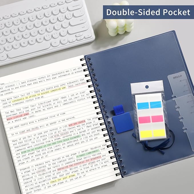 AHGXG Spiral Notebook College Ruled - Spiral Journal Notebook 8.5" x 11" Large A4, 300 Pages Lined Journal, 100GSM Thick Paper, Plastic Hardcover, for Women Men Office School Writing Work, Bule