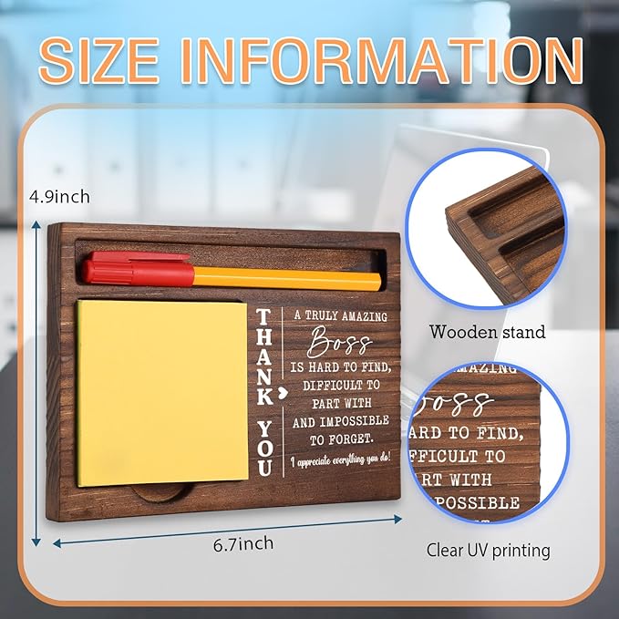 Thank You Boss Appreciation Gift for Manager Team Leader Supervisor, Farewell Retirement Promotion Boss’s Day Birthday New Job Recognition, Office Stuff Sticky Note Pad Holder Dispenser TBC184