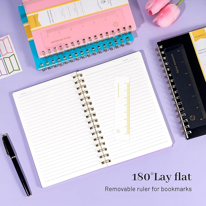 Yoment Spiral Notebook College Ruled A5 Spiral Bound Journal 160 Pages Thick Paper Plastic Hardcover Spiral Notebook 5x7 Wire Bound Notebooks for Note Taking School Office Supplies, Purple