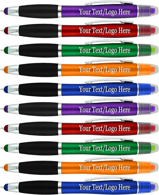 Personalized Pens with Gel Highlighter and Stylus -200 Pack Bulk-Free Imprint - 3 In Bible Highlighter No Bleed, Ballpoint Pen, and Stylus Combo- add Custom Name, Logo or Gift Message- Assorted