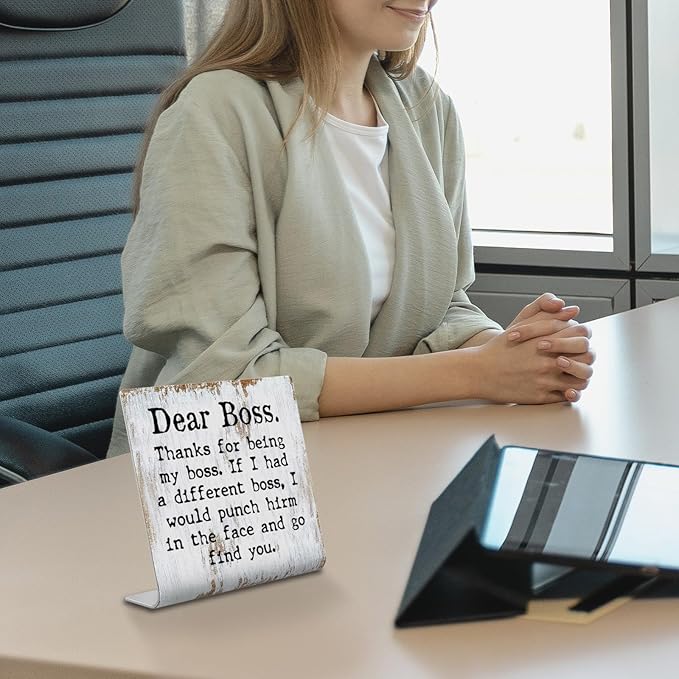 Dear Boss Humorous Office Gift for Boss Plaque Desk Decor Office Shelf, Thanks For Being My Boss,Thank You Boss Gifts for Bosses Female,boss appreciation plaque XUV105