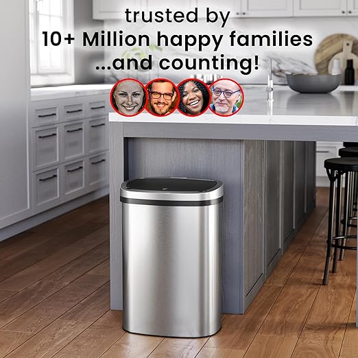 iTouchless Push-Top Lid 13 Gallon Trash Can with Odor Control System – Stainless Steel Garbage Bin, Press-Top Soft-Close Spring Lid, Fingerprint-Resistant for Home Office, Kitchen, Restroom, Business