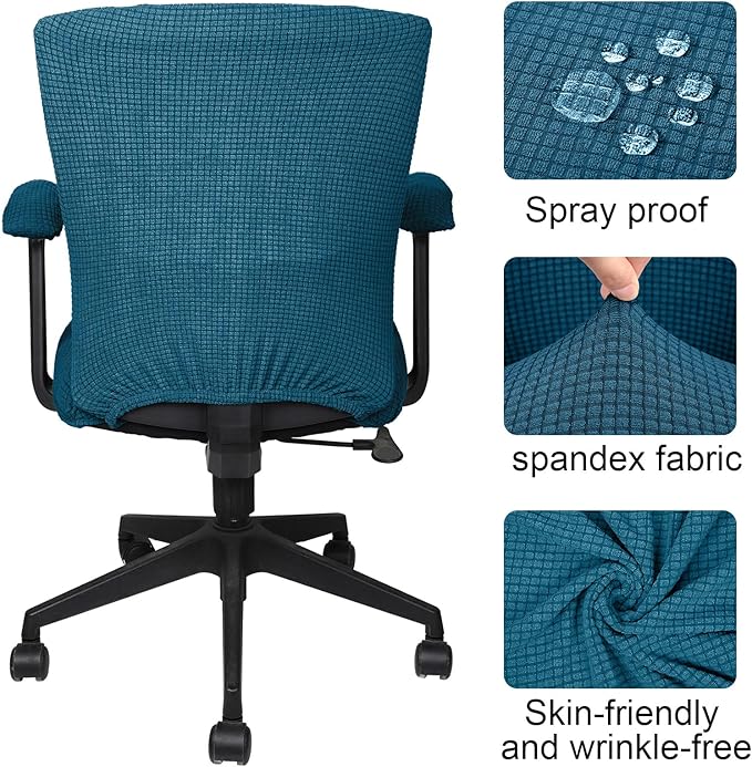 Tallew 4 Pcs Office Chair Covers Set Computer Universal Protective Stretchable Chair Seat Covers Desk Armrest Slipcovers Pads Office Cushion Backrest for Rotating(Emerald Green)