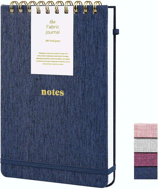 A5 Top Spiral Notebook – Hardcover Journal 160 Pages 100 GSM Thick Paper With Elastic Band & Pen Holder Steno Pads College Ruled Writing Notebooks for Work School Travel Dark Blue