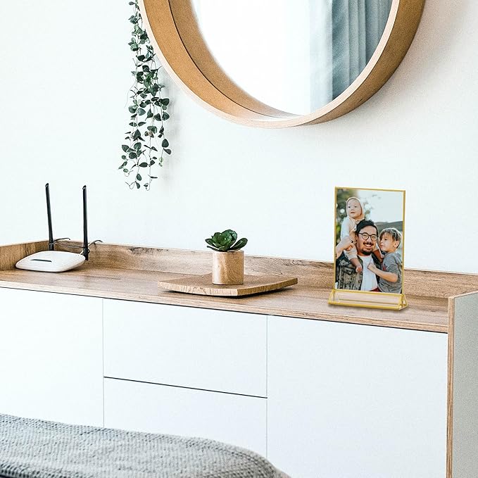 4x6 Acrylic Sign Holders 8 Pack Gold Table Number Holder for Wedding Picture Frame Double Sided Table Menu Stands with Vertical Stand, Photos and Art Display