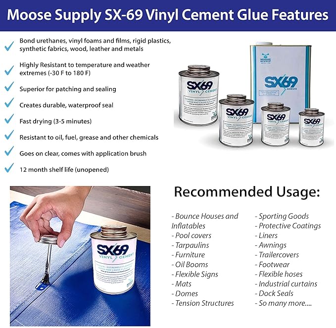 SX-69 Vinyl Repair Kit | Inflatable Bounce House Repair Kit | Includes 4 Ounce Adhesive and Vinyl Roll | for Flexible, Waterproof Repairs of Tears, Punctures, and Holes