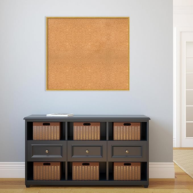 Amanti Art Natural Cork Board for Wall, 31x35 Vision Board with White Frame, Large Corkboard Office Decor for Home Organization, Modern Corkboard Pinboard to Display Items for Home Organization in