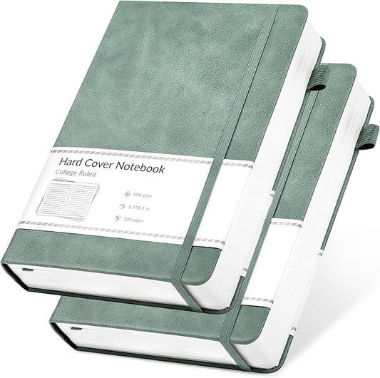 CAGIE 2 Pack Journal for Women Men 320 Pages 100 Gsm Paper Thick Journaling Notebooks A5 Leather Lined Journals for Writing Hardcover Journal Notebook Diary, Green