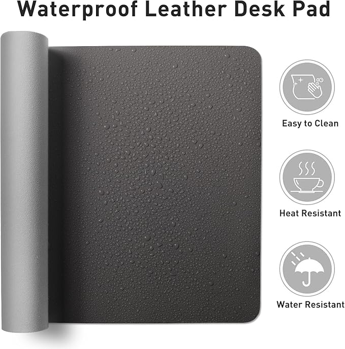 Aothia Faux Leather Desk Mat – Large Mouse Pad, Non-Slip PU Leather Blotter, Waterproof Writing Surface for Office and Home (Grey, 47.2" x 23.6")