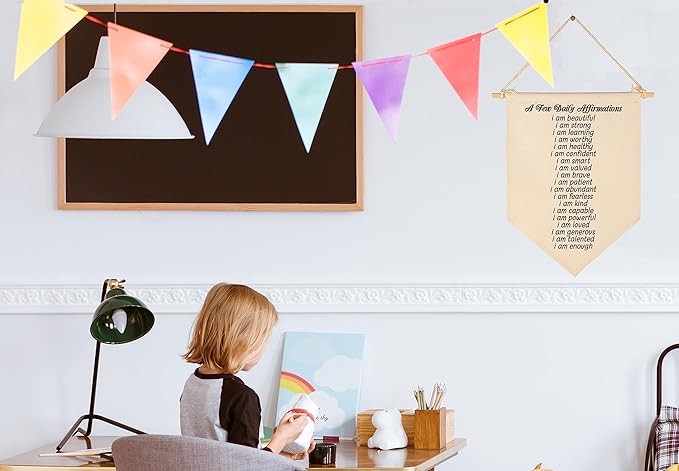Daily Affirmations Wall Flag-Positive Affirmation Banner Decoration-Counseling Office Decor- Social Worker School Psychologist Wall Decor-Counselor Door Gifts-Therapist Sign-Mental Health Banner