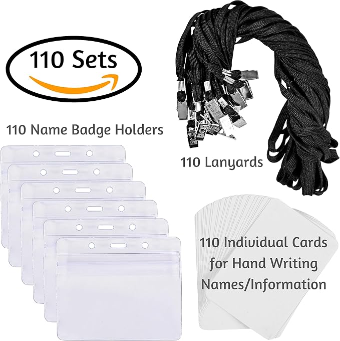 SEE-IT! 330 pcs Make 110 Name Tag Holders with Lanyards and White Insert Cards, Quick Load No Zipper Badge Protector ID Holder Heavy Duty Reusable Business School Church Conference