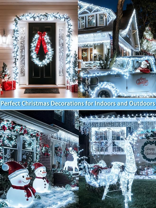 2-Pack 66FT 200 LED Extendable White Christmas String Lights (Green Wire), Christmas Tree Lights with 13 Modes, Indoor Outdoor Plug in Fairy String Lights for Xmas Decor Party Garden (Cool White)