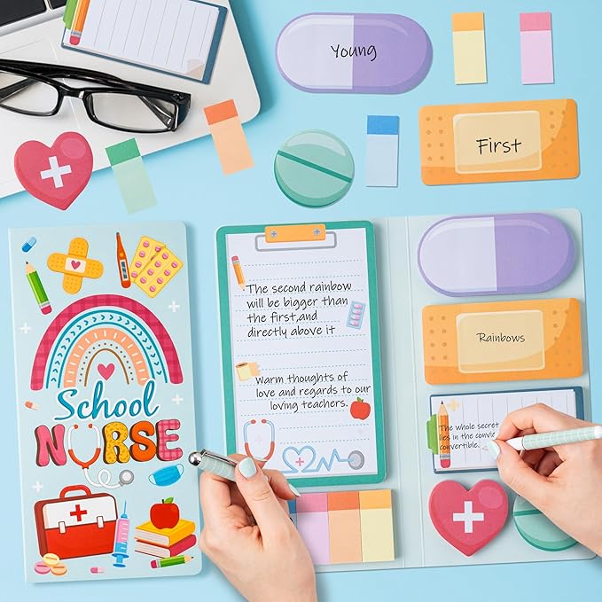Xqumoi School Nurse Sticky Notes Set - Cute Cartoon Medical Self-Stick Note Pads Writing Memo Pad Page Marker Bookmarker for Nursing Student Essentials Hospital Gift Back to School Office Supplies