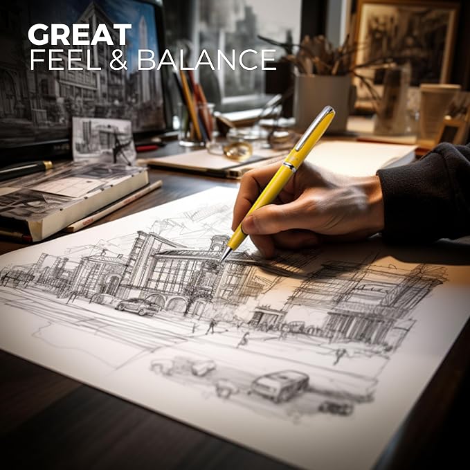 ZenZoi Yellow Mechanical Pencil w/Schmidt 0.7 mm Twist Lead System. Elegant Full Metal Pencil for Sketching, Drawing, Drafting, Writing & Note Taking. Luxury Gift Box for Men or Women