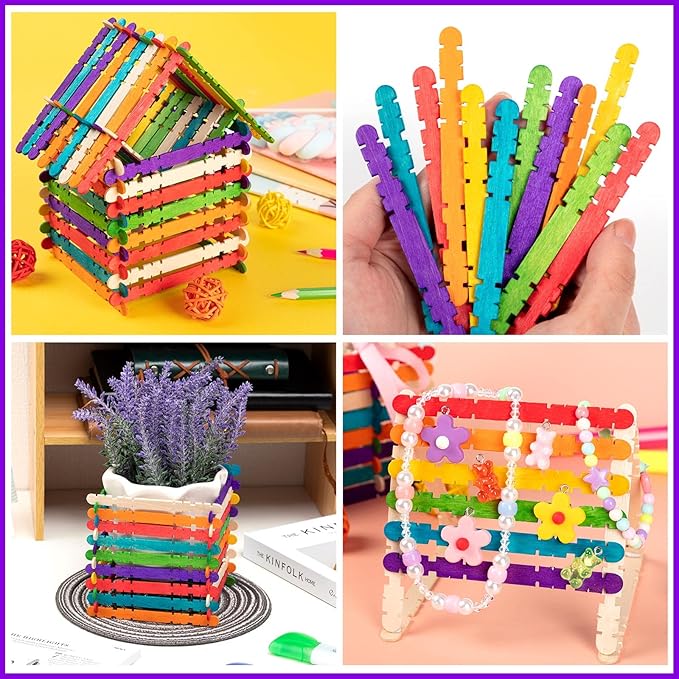 1000Pcs Colorful Sawtooth Wood Craft Sticks, Natural Jumbo Sawtooth Popsicle Sticks for DIY Craft, Kids Education Supplies