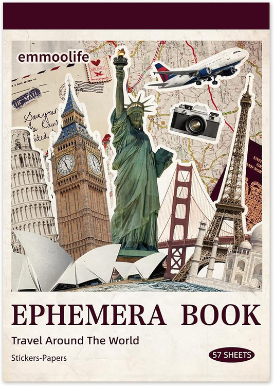 57 Sheets Vintage Travel Scrapbook Sticker Book, 500+ Vintage & Modern Stickers for Scrapbooking, 25 Pcs Ephemera Papers Art Scrapbook Supplies for Adults Teens Women Girls Junk Journal Journaling