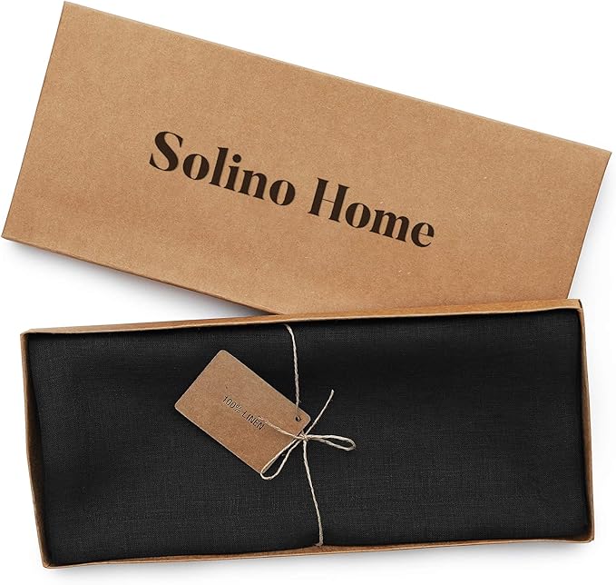 Solino Home Linen Black Table Runner 108 Inches Long - 100% Pure Linen Dining Table Runner 14 x 108 Inch for Fall, Autumn, Winter, Thanksgiving, Holiday - Fete