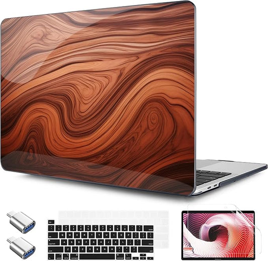 TWOLSKOO Compatible with MacBook Pro 13 inch Case 2023-2016 A2338 M2/M1 A2251 A2289 A2159 A1989 A1706, Plastic Hard Shell Cover & Keyboard Skin & Screen Protector, Wood Grain