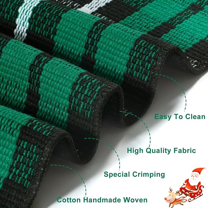 OJIA Washable Outdoor Rug 3'x5', Christmas Door Mats Outdoor Area Rug Green Plaid Rug Entryway Rugs Indoor Door Mat Front Porch Rug Cotton Floor Carpet for Entry/Patio/Bedroom/Living Room/Home Decor