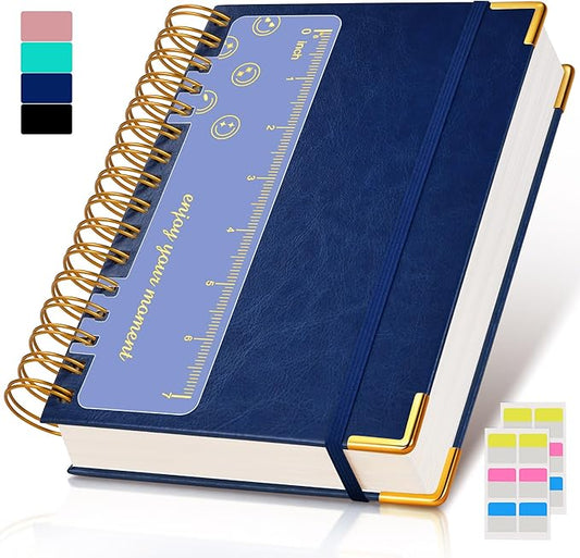 Spiral Notebook Journal 5.75” x 8.38”, 300 Pages Hardcover Leather Lined Journals for Women Men, A5 Small College Ruled Notebooks with 100 GSM Thick Paper, Spiral Journal for Writing Work School, Navy