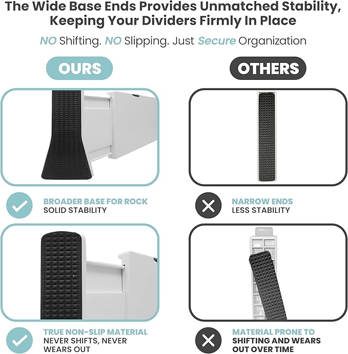 RAPTUROUS Adjustable Drawer Dividers 4 Pack, 4” High, 11-17” Long, Dresser Drawer Divider for Bedroom, Closet, Kitchen, Nursery Organization, Office, Strong & Sturdy Hold, Soft Foam Edges（White）