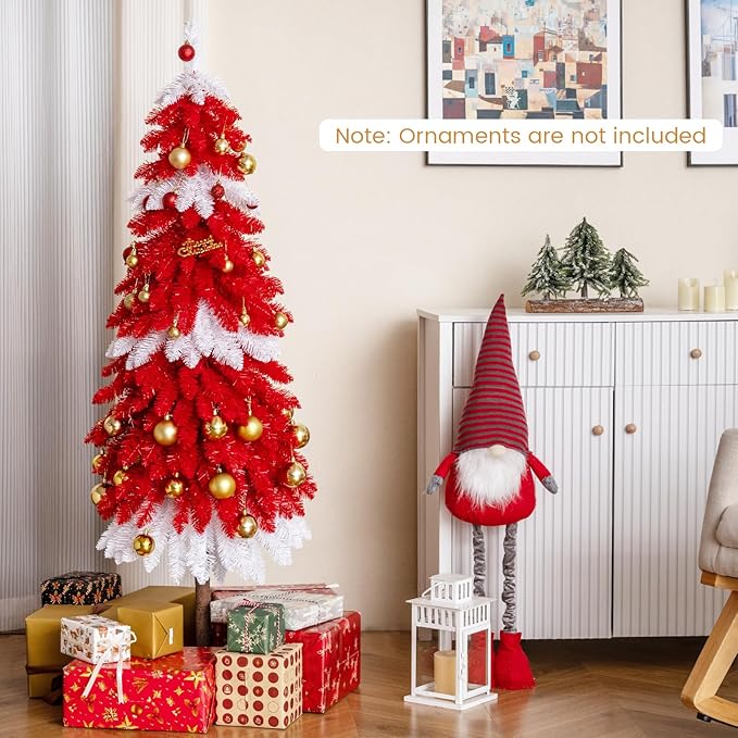 Happygrill 5 FT Artificial Christmas Tree, Candy Cane Xmas Tree with 301 Branch Tips, 100 Warm White LED Lights & Metal Base, Holiday Decoration Tree for Party Carnival