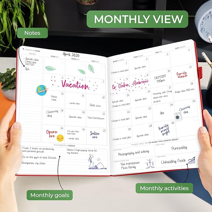 Clever Fox Hourly Planner PRO Premium – Undated Schedule Planner with Daily Time Slots – Personal Organizer Notebook for Time Management – Weekly & Monthly Life Journal, A4 size (Red)