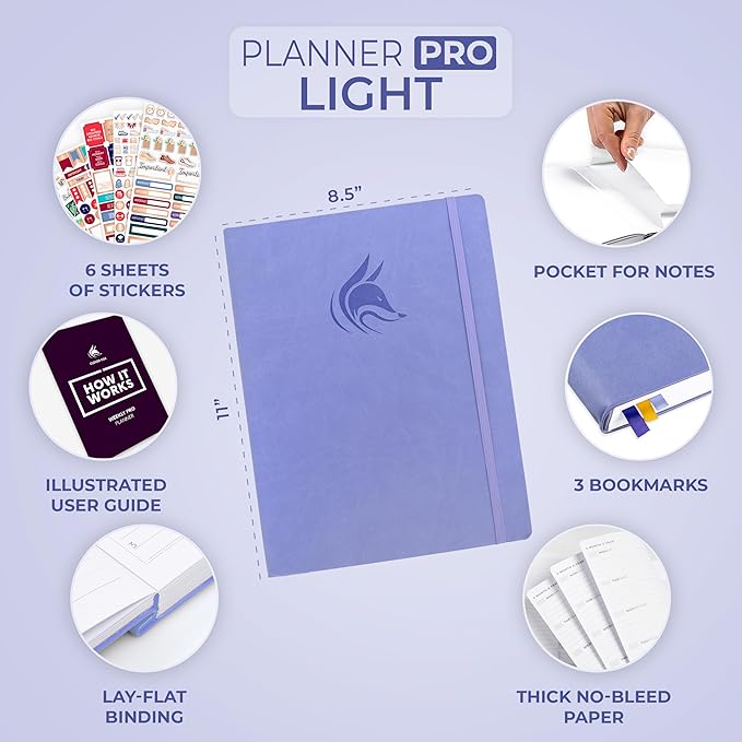 Clever Fox Planner PRO Light – Weekly & Monthly Life Planner to Increase Productivity, Time Management and Hit Your Goals, 8.5x11″ (Lavender)