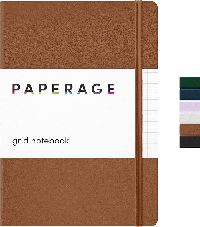 PAPERAGE Graph Paper Journal Notebook, (Cognac), 160 Pages, Medium 5.6 in x 8 in - 100 GSM Thick Paper – Hardcover Grid Notebook for Work or School