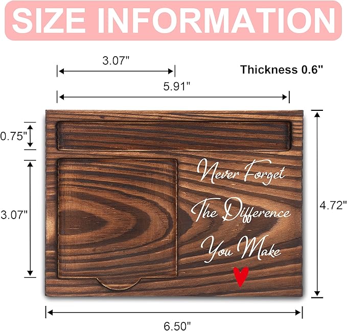 Appreciation Gifts for Coworker, Thank You Gifts, Never Forget The Difference You Make Sticky Note Holder, Post-it Note Dispenser for Desk, Wooden Post-it Note & Pen Holder 6.5" x 4.7" - FTA115
