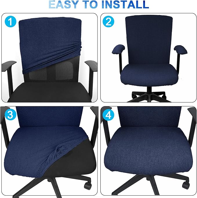 Tallew 4 Pcs Office Chair Covers Set Computer Universal Protective Stretchable Chair Seat Covers Desk Armrest Slipcovers Pads Office Cushion Backrest for Rotating(Navy)