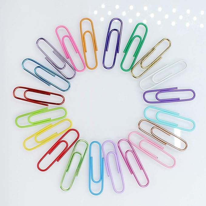500pcs Coloured Paper Clips with Plastic Box of Paper Clips for Office Stationery 33mm 20 Colors Multicoloured I