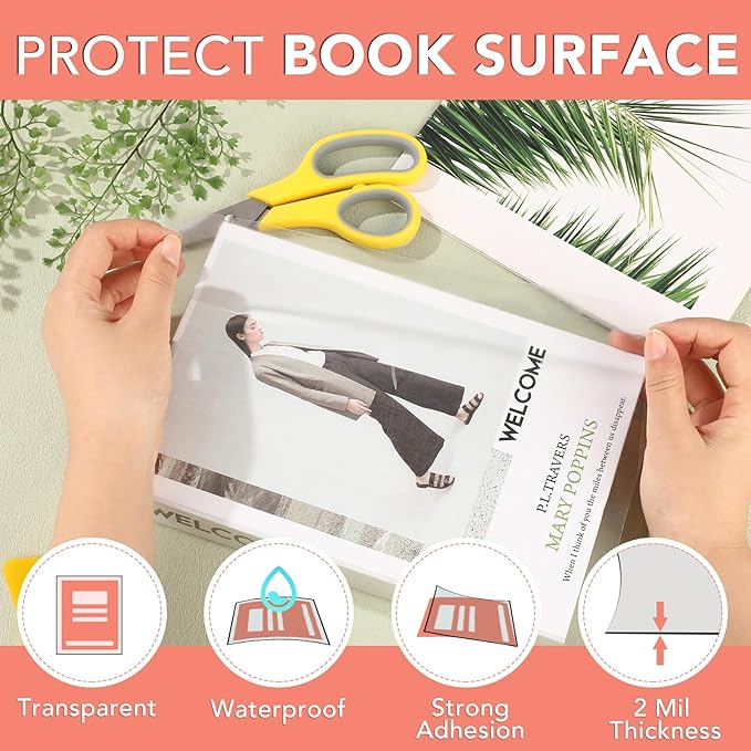 2 Rolls Clear Contact Paper, Plastic Book Covers 13.5 in x 5 ft, Contact Paper Peel and Stick, Clear Self Adhesive Protective Liner Papers Protector for Crafts Paperback Textbook Hard Covers Documents
