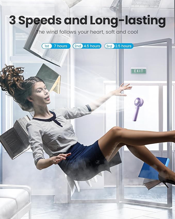 Gaiatop Mini Portable Fan, Small and Powerful, Cute Design 3 Speed Personal Handheld fan and Desktop with Base, Lightweight USB Rechargeable for Travel Lash Makeup Girl Women Summer Gift Purple