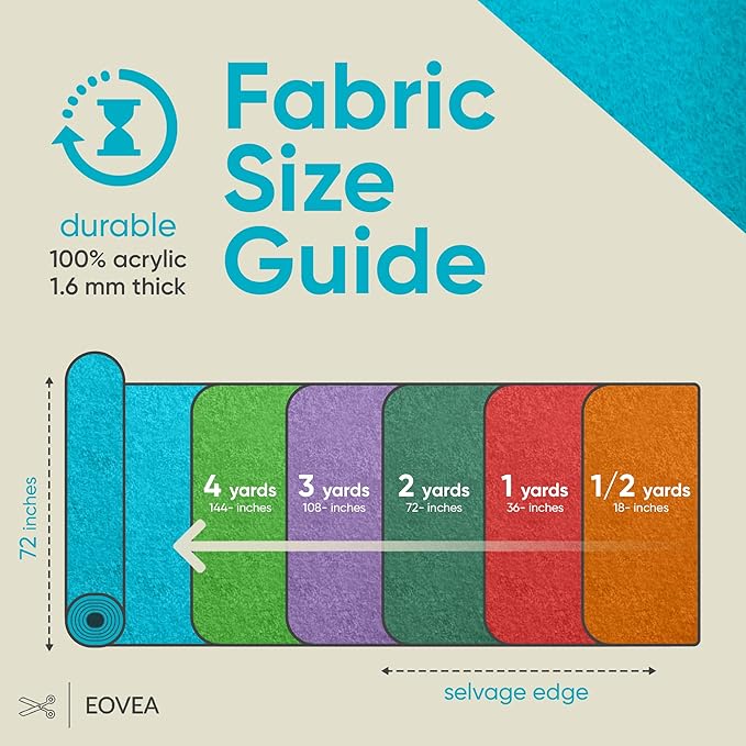 EOVEA | Acrylic Felt Fabric by The Yard - Non-Stiff, Soft Material - 72" Wide - 1.6mm Thick Felt Sheets for DIY Crafts, Sewing, Upholstery, Cushion, Padding(Turquoise, Half Yard)