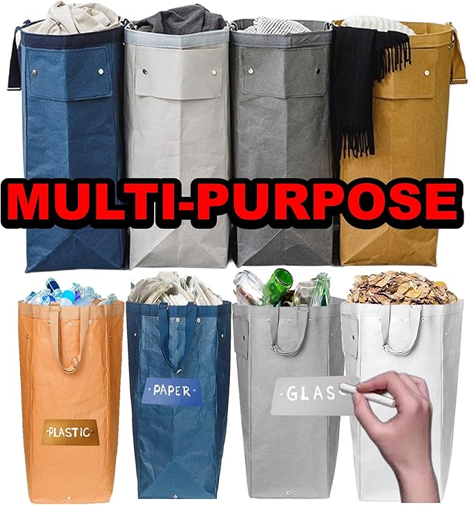 Kitchen Recycling Bin, Large Washable Paper Bags - Sturdy, Foldable, Space-Saving - Multipurpose Trash Can for Kitchen, Garden, and Indoor Use, 4 Colors, 4 Packs/Set