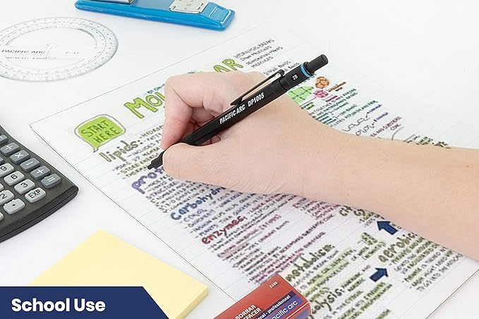 Pacific Arc Chromagraph Metal Mechanical Pencil .5 mm Black Barrel Mechanical Pencil with Built In Lead Pencil Grade Indicator, Lead Pencil Holder for Drafting, Sketching, and Drawing