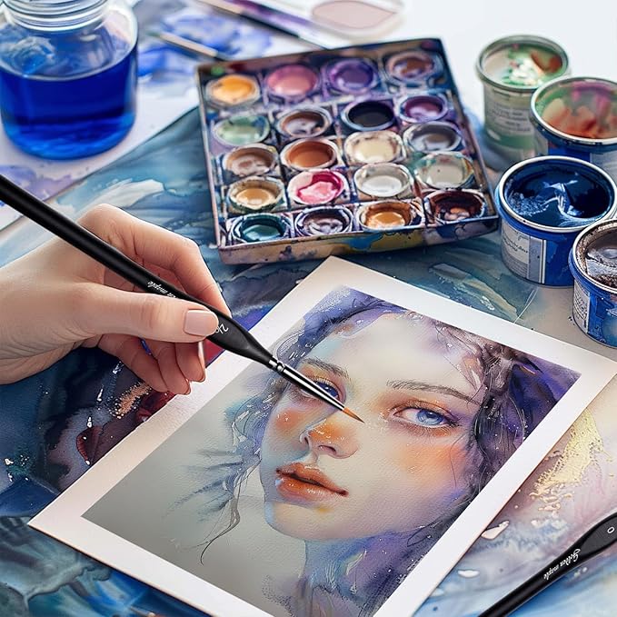 Golden Maple Miniature Paint Brushes, 15PC Model Brushes Micro Detail Paint Brush Set, Fine Detailing for Acrylics, Oils, Watercolors & Paint by Number, Figurine (Black)