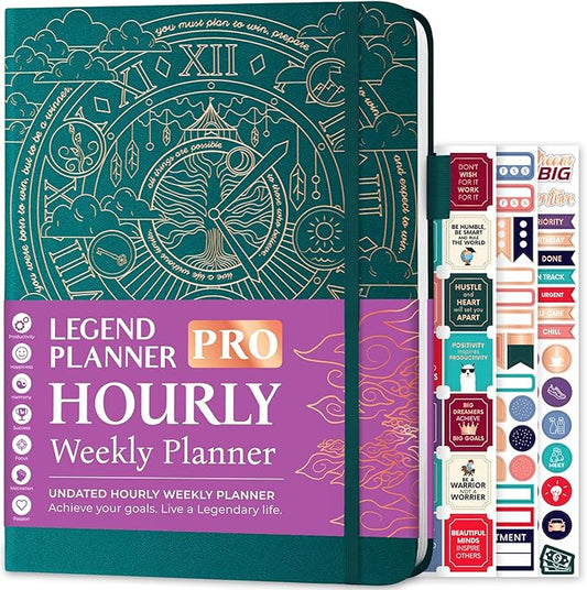 Legend Planner PRO Hourly Schedule - Weekly & Daily Organizer with Time Slots. Appointment Book Journal for Work & Personal, A4 (Dark Teal)