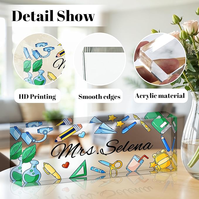 Ship Next Day Personalized Name Plate for Desk, Custom Acrylic Desk Name Sign, Office Appreciation Gifts for Women Men Coworkers Boss Teacher Employee (Teacher)