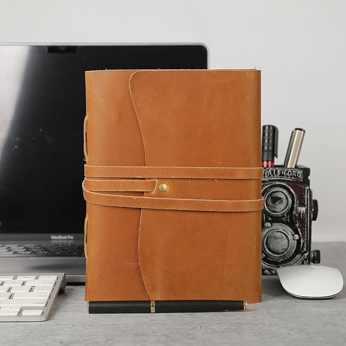 Handmade Leather Journal/Writing Notebook Diary/Bound Daily Notepad For Men & Women Unlined Paper Medium, writing pad gift for artist, sketch (Tan, 7 x 5)