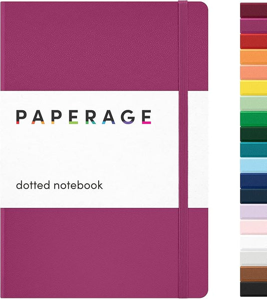 PAPERAGE Dotted Journal Notebook, (Raspberry), 160 Pages, Medium 5.6 in x 8 in - 100 GSM Thick Paper – Hardcover Journaling Notebook for Work, School & Bullet Journaling